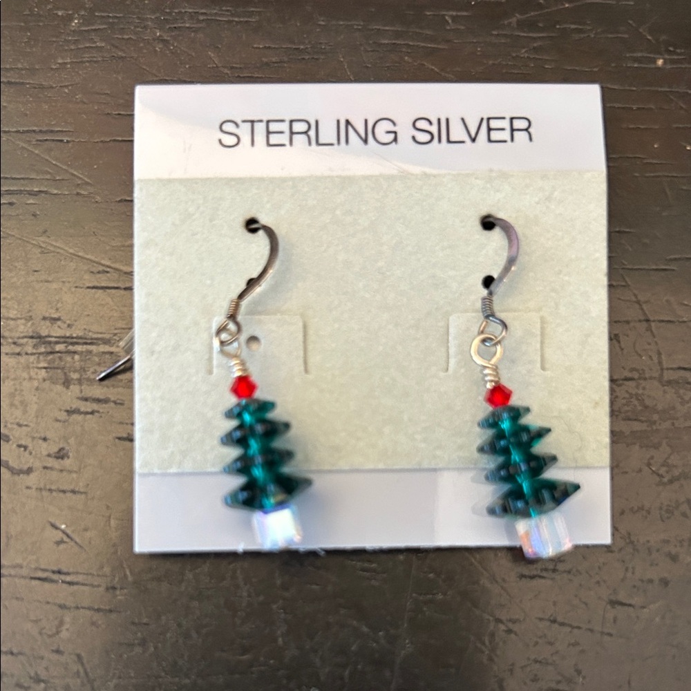 Sterling Silver & SwarovskiChristmas Tree Earrings